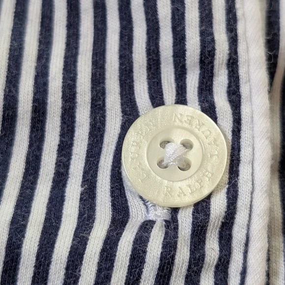 Lauren Ralph Lauren Striped Button-Up Pajama Set - Navy & White XL - Picture 6 of 9